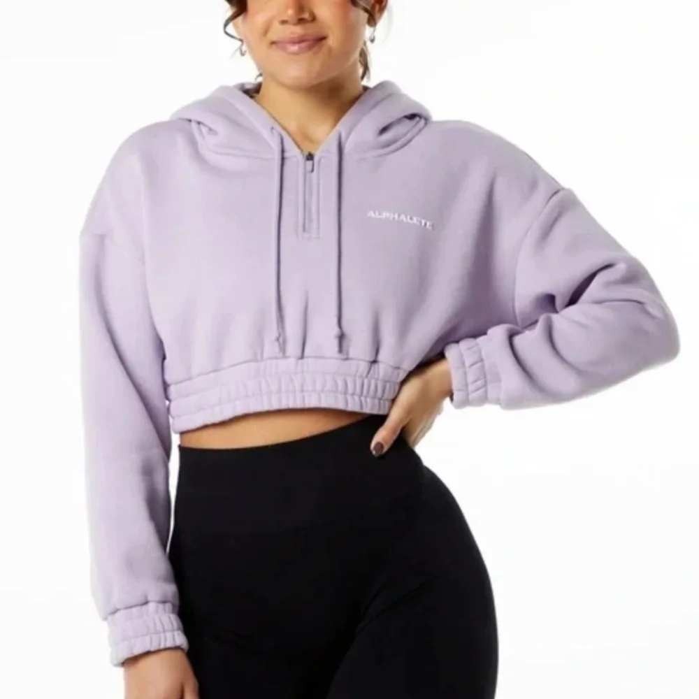 Alphalete Quarter Zip Cropped Hoodie Women's XL Purple Long Sleeve Pullover
